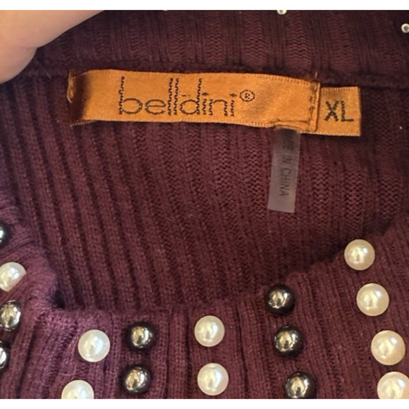 Belldini Womens Pearl Ribbed Knit Sweater Size XL Maroon Peplum Hem Holiday Part - Picture 8 of 11